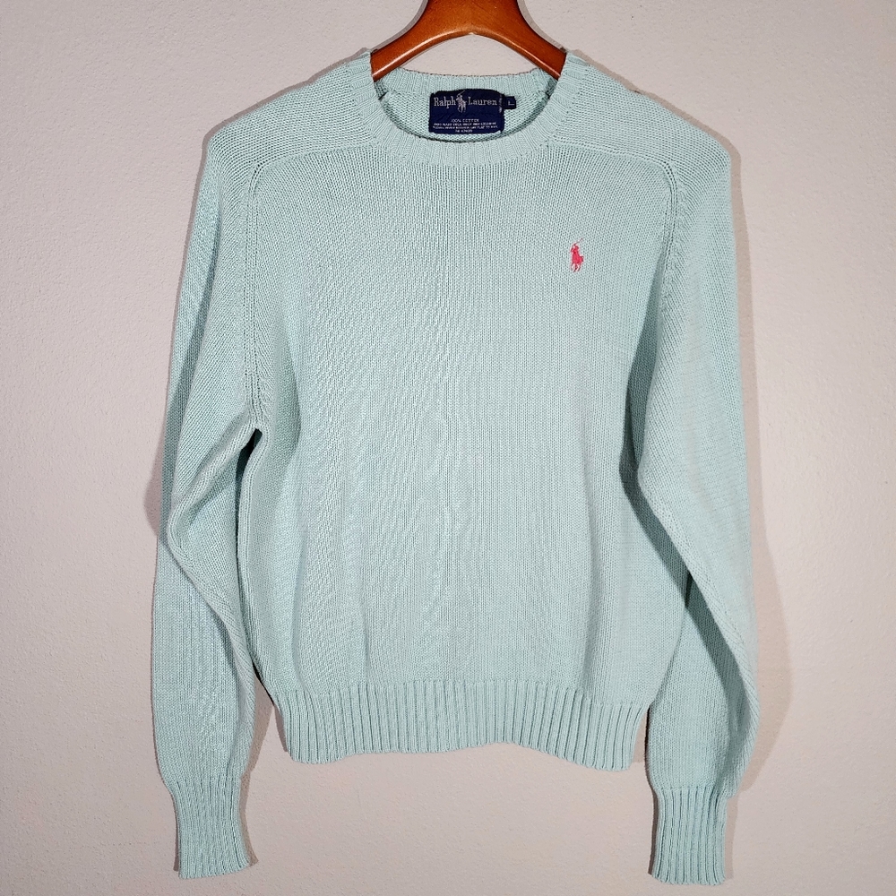 (EUC) VTG RALPH LAUREN Blue Label Seafoam Cotton Knit Sweater